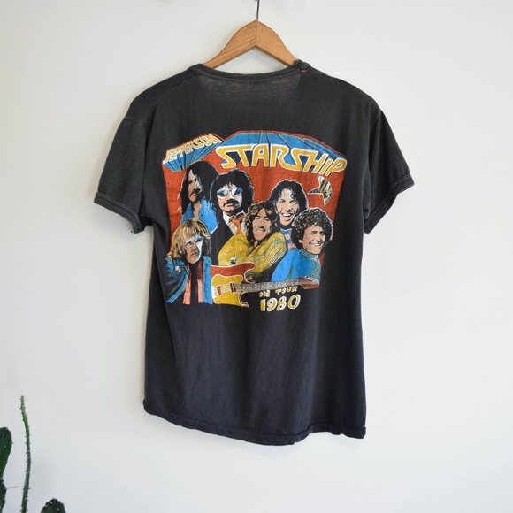 Rare Vintage Jefferson Starship 1980 Soft Thin Tour Parking Lot Boot Tee Black